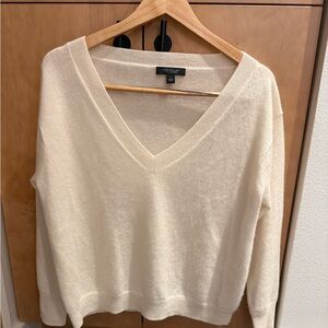 Ann Taylor Soft Cashmere Cream V-Neck Sweater